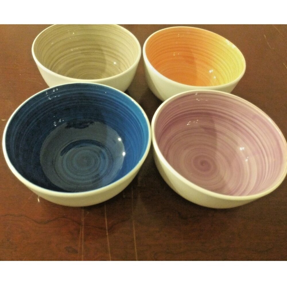 4 Home Trends Soup Bowls assorted colors Ceramic earthenware Microwave DW safe